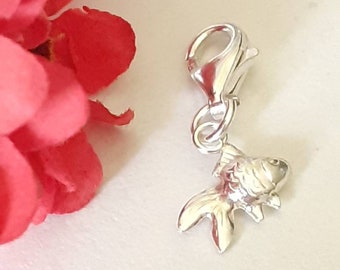 Sterling silver fish charm, solid silver fish charm, 925 silver fish pendant