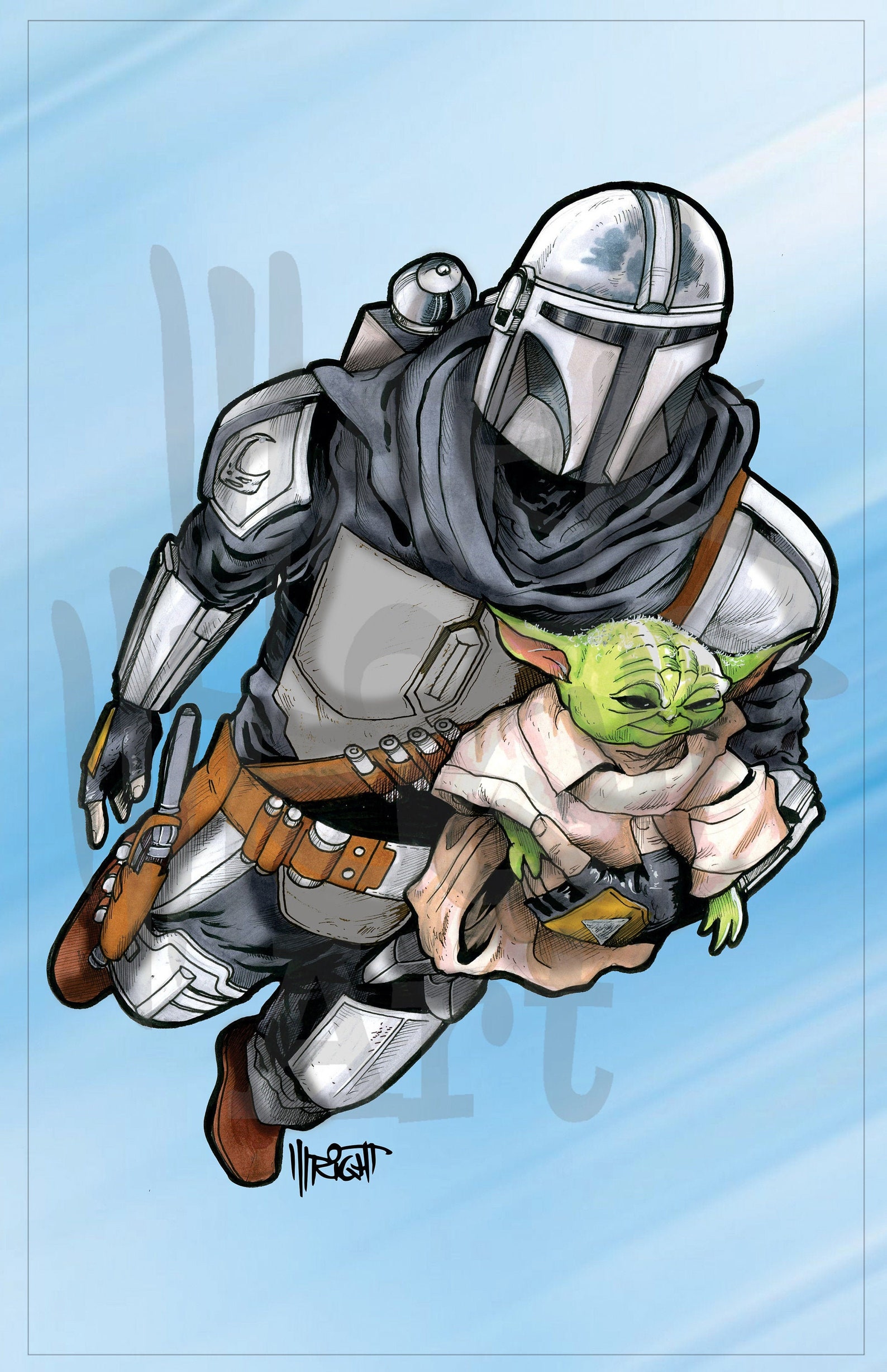 mandalorian flying with blaster