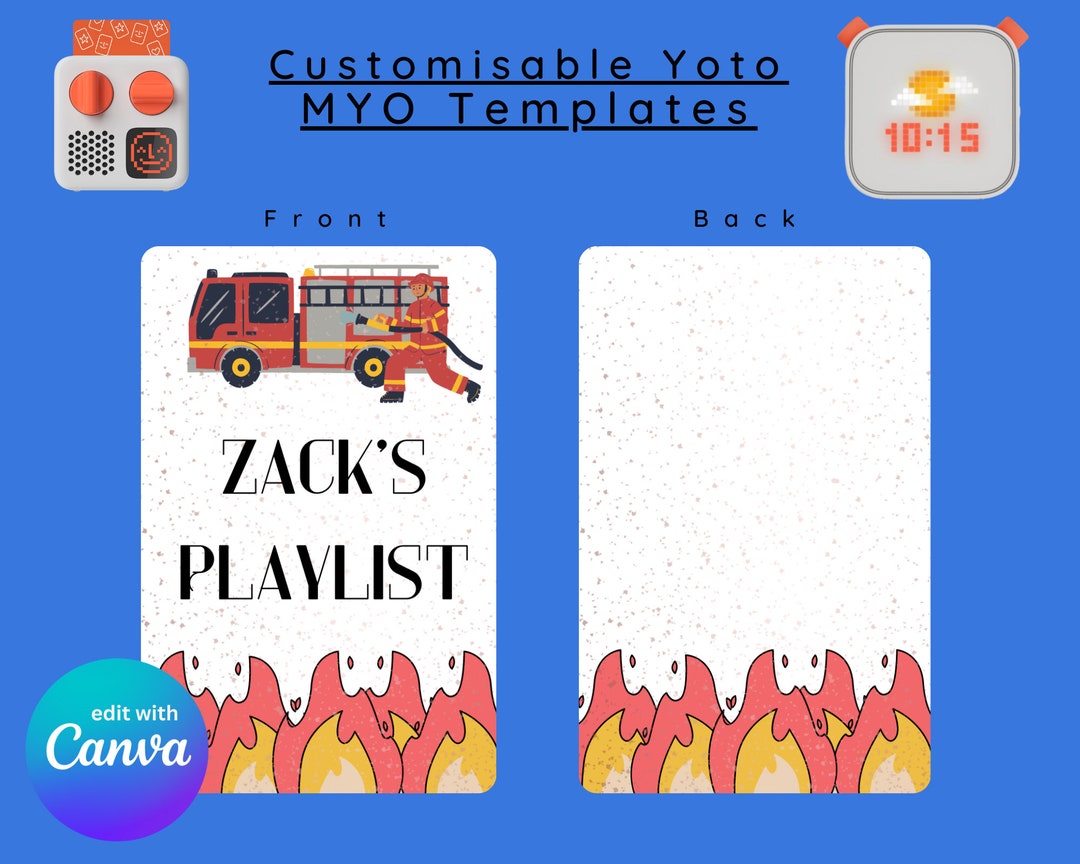 MYO Yoto Card Template Make Your Own Firetruck Playlist Truck