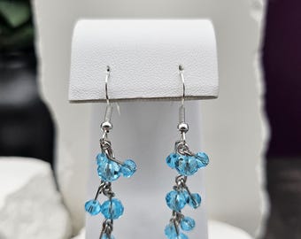 Blue Crystal Beaded Earrings: Sterling Silver Dangle Drop Earrings