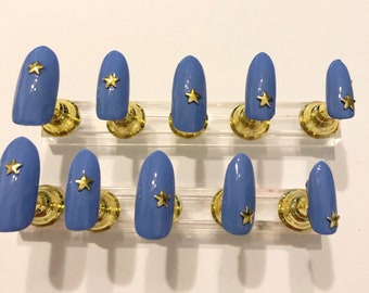 Blue wonder oval press on nails