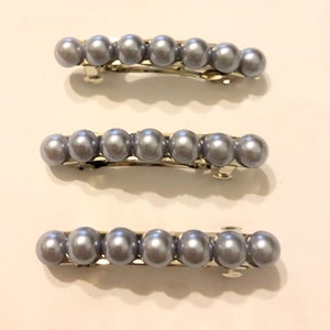 Purple grey barrettes- 3pack - stainless steel- faux pearl- two inch