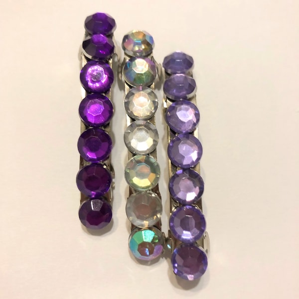 French barrettes -3 pack - purple , light purple , clear