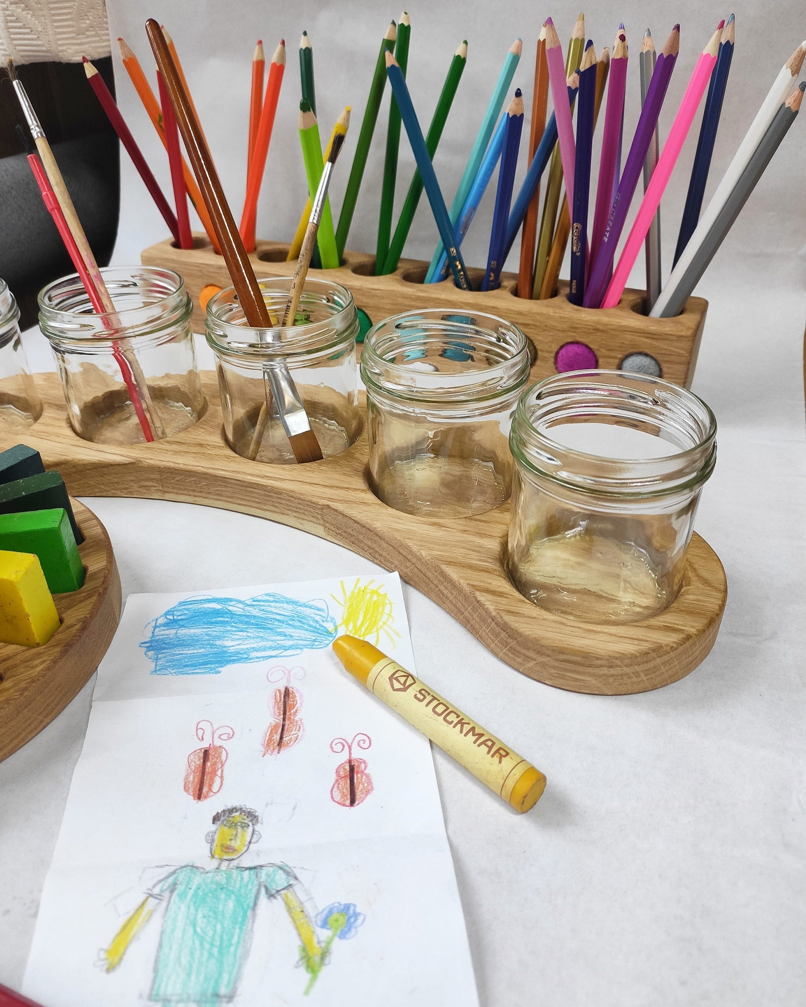 Waldorf Paint Jar Holder in Arc Shape Pencil Holder Crayon Etsy