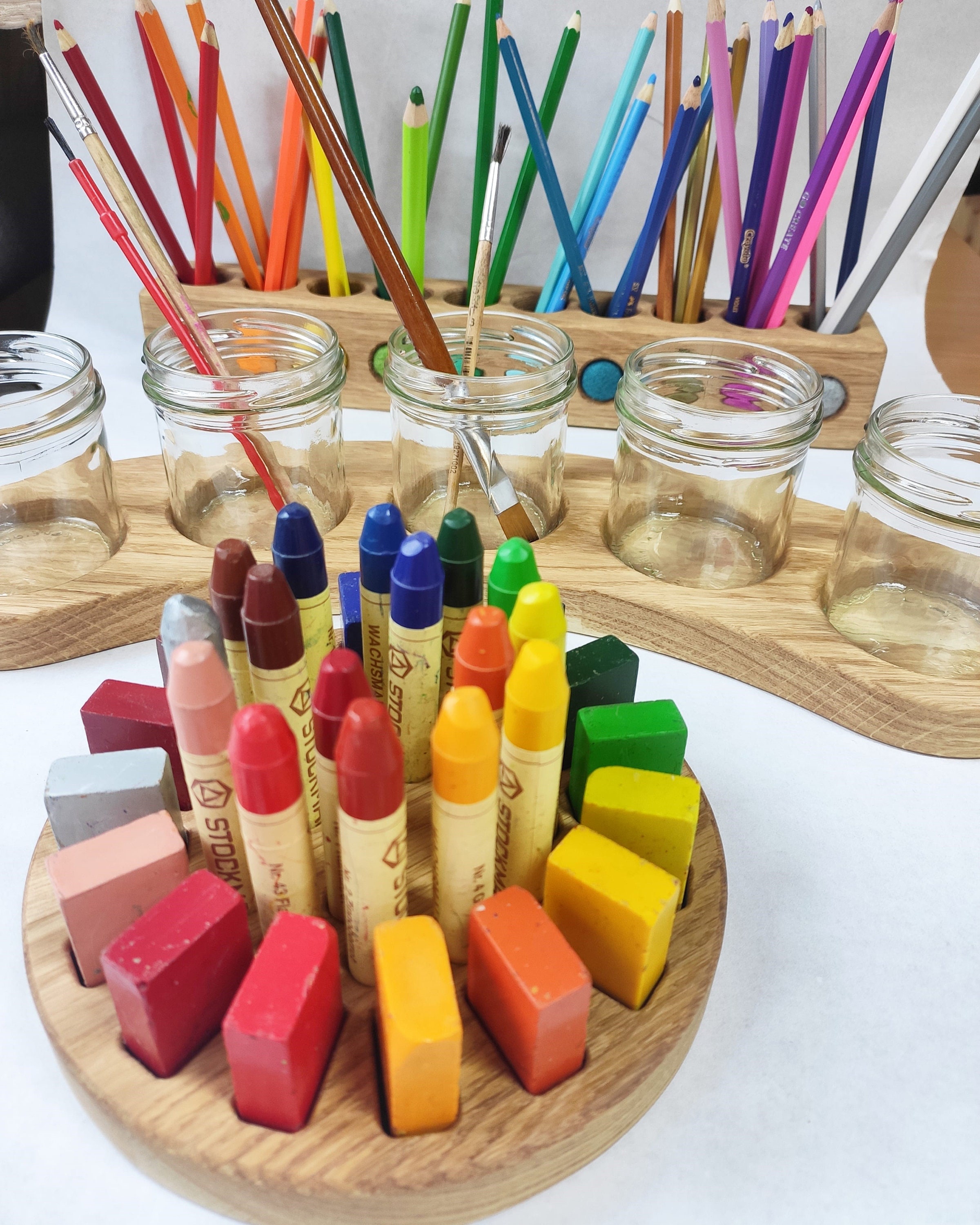 Waldorf Paint Jar Holder in Arc Shape Pencil Holder Crayon Etsy