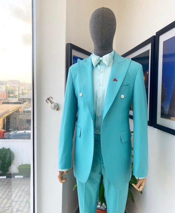 Azul turquesa 2 piezas traje de boda formal para hombres | Etsy España