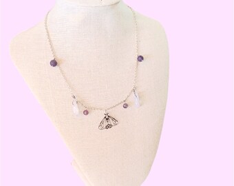 Amethyst moth necklace