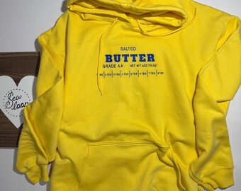 Salted Butter Hoodie – Funny Food Graphic Sweatshirt, Retro Kitchen Hoodie, Baker Gift, Cozy Unisex Pullover