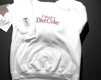 Embroidered I Need a Diet Coke Hoodie – Thick Cotton Pullover – Cozy Everyday Sweatshirt