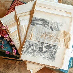 Oude boekpagina's, vintage papierbundel met 15-40 stukjes, oude teksten, muziek, afbeeldingen en illustraties, voor collages en knutselwerkjes