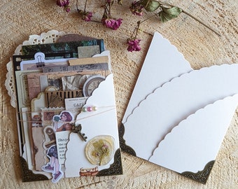 Ephemera & Papier Set in handgemachter Hülle, 30+ Teile für Scrapbooking und Journaling -  Mix aus Vintage + Neu + DIY