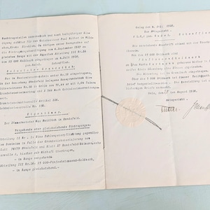Vecchio documento tedesco d'epoca, atto di mutuo parziale originale del 1928, documento storico per collezionismo e artigianato