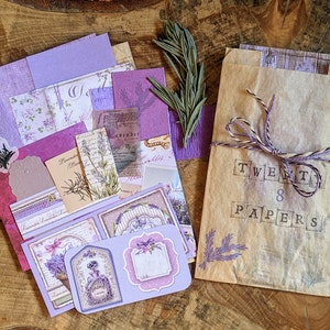 Lavendel Junk Journal Deko Set, 20x lila Scrapbooking Papiere & Ephemera zum Basteln