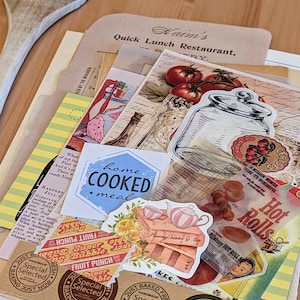 Conjunto de receitas vintage e scrapbooking de cozinha, papel e adesivos para diário de culinária, planejador de preparação de refeições, decoração de diário de lixo