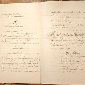 Documento d'epoca con vecchia grafia tedesca, certificato di riconoscimento originale del 1868, documento storico per collezionismo e artigianato