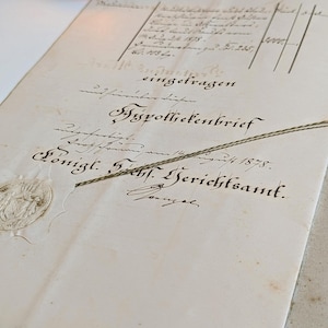 Atto di mutuo storico, documento d'epoca del 1878 con vecchia calligrafia tedesca, carta antica per collezionismo e artigianato