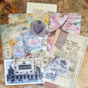Parijs scrapbookset, papier en ephemera met Eiffeltoren voor reisdagboeken en collages