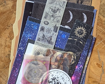 Space & Astronomy Scrapbooking Set, 25x Paper and Journal Ephemera Theme Universe, Planets, Moon, Sky and Constellations