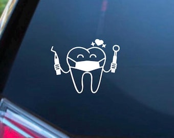 Dental Car Decals, Tooth Laptop Sticker, Hygienist Gift
