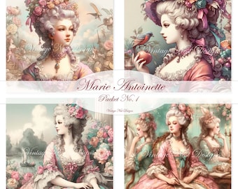 Digital Prints Marie Antoinette Paper Packet No.1 Illustrations Instant Download