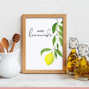 Faire de la limonade - Impressions de cuisine, jeux de mots, dictons culinaires, art mural imprimable, panneaux de cuisine drôles, lot de 3, aquarelle