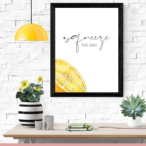 Squeeze the Day - Impressions de cuisine, jeux de mots, dictons culinaires, art mural imprimable, panneaux de cuisine drôles, lot de 3, citron
