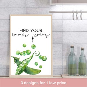Trouvez vos pois intérieurs - Impressions de cuisine, Jeux de mots alimentaires, Dictons alimentaires, Art mural imprimable, Panneaux de cuisine amusants, Ensemble de 3, Aquarelle