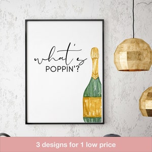 What&#39;s Poppin - Estampes de cuisine, jeux de mots sur la nourriture, dictons sur la nourriture, art mural imprimable, signes de cuisine drôles, ensemble de 3, aquarelle
