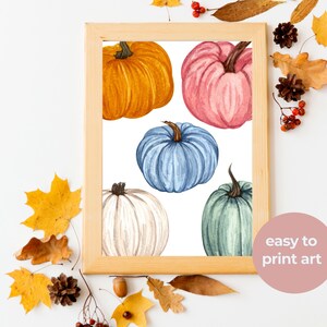 Velvet Multicolor Pumpkins - Fall Autumn sign, Printable fall decor, Printable wall art, Watercolor, Autumn decor, Pumpkin, Fall prints