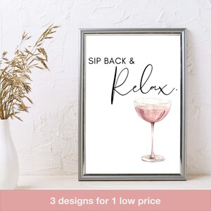 Sirotez et détendez-vous - Impressions de cuisine, jeux de mots, dictons alimentaires, art mural imprimable, panneaux de cuisine drôles, lot de 3, aquarelle, vin