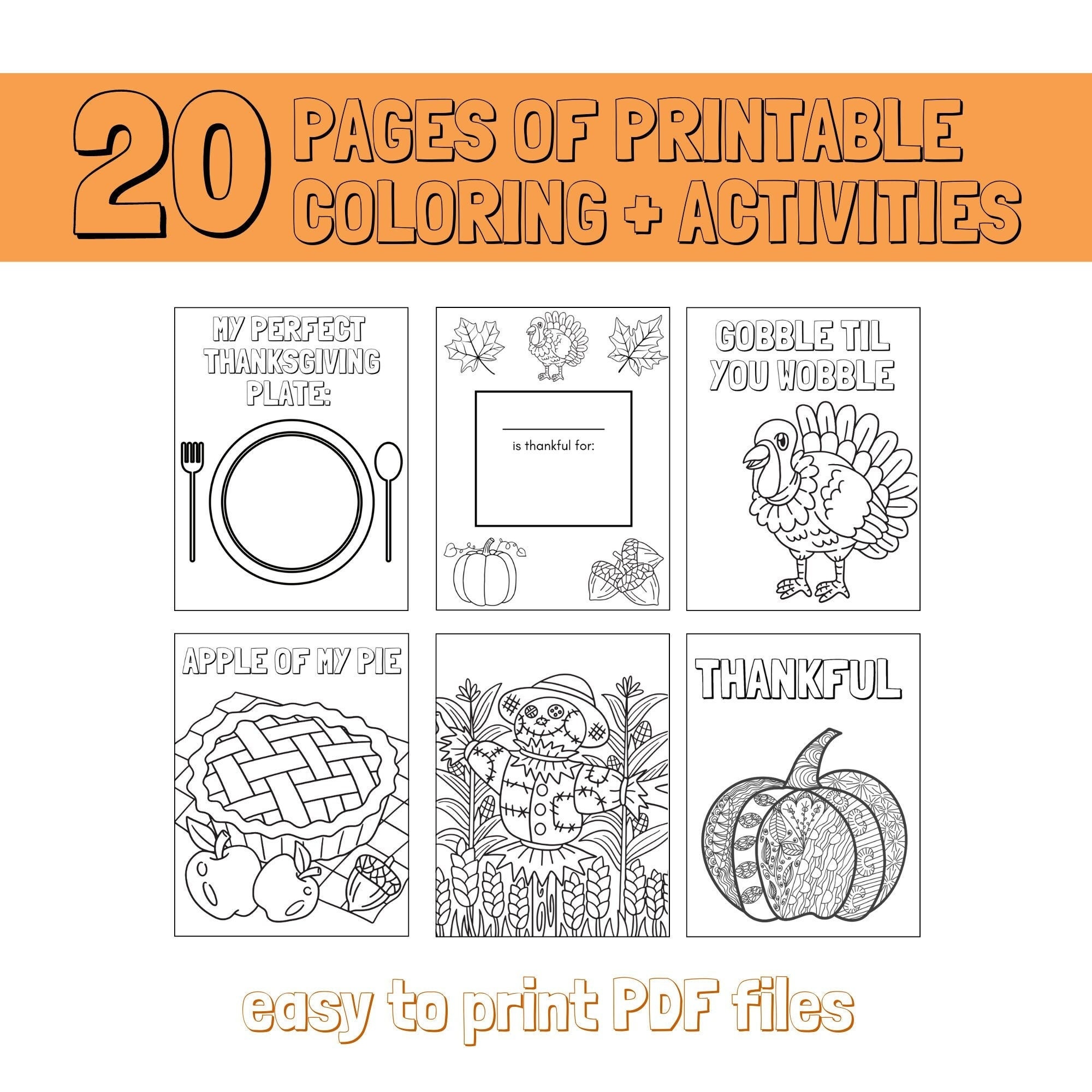 Printable Thanksgiving Coloring Pages Activities 20 Pages - Etsy