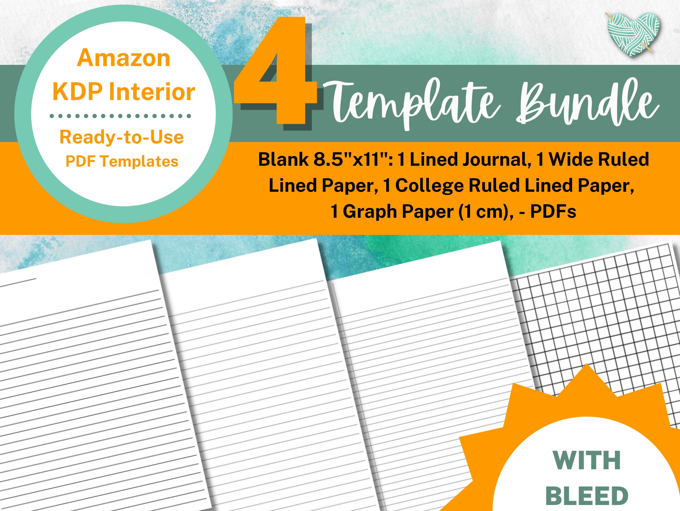 Ready-to-Use Low-Content Graph Bundle- 4 Amazon KDP Interior Templates- 8.5x11 Wide Ruled Graph PDFs- Make Books College Ruled Journal