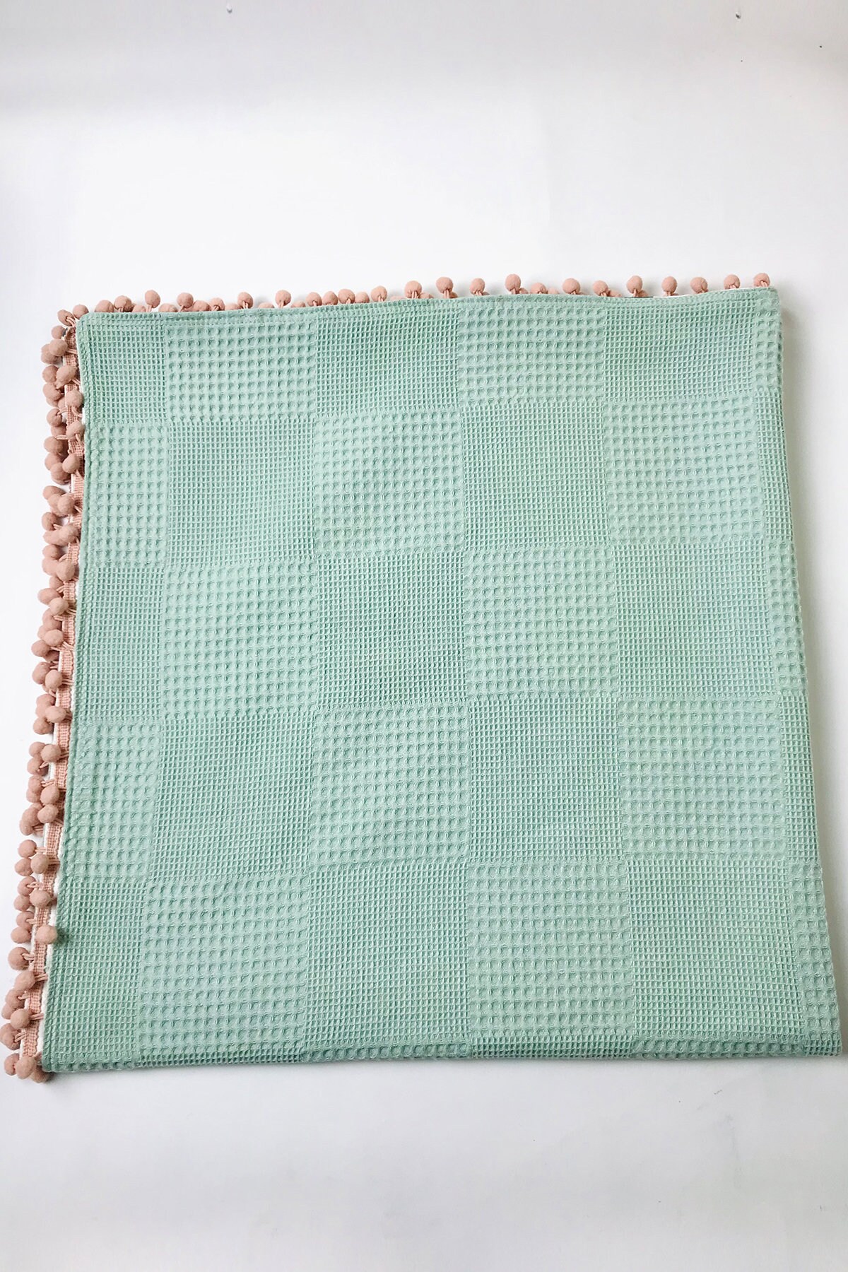 Waffle Baby Blanket combined with Muslin and with pompom 100 Etsy