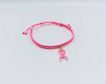 Handwoven Pink Breast Cancer Awareness Macrame Bracelet