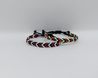 Chunky Black, Red, White and Green Handmade Woven Flag Inspired Bracelet