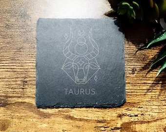 Taurus Signs of the Zodiac Astrology Themed Slate Coaster Personalised
