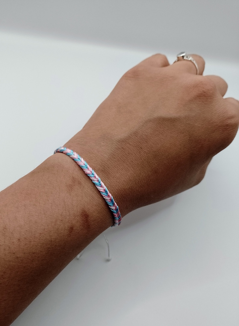 Pink, White and Blue Handmade Woven Transgender Trans Pride Flag Inspired Bracelet image 3