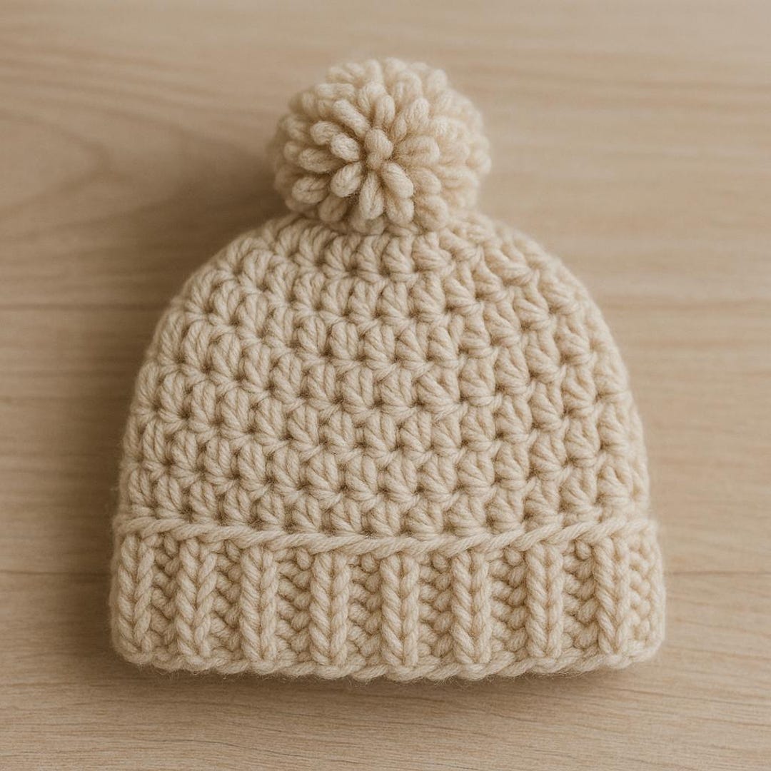 Beginner Baby Beanie Crochet Pattern | Easy Newborn Hat With Pom-pom ...