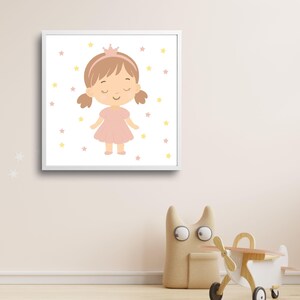 Princess Girl Wall Art Print | Pastel Pink Baby Girl Nursery Decor | Cute Toddler Bedroom Printable | Crown Princess Kids Room Art