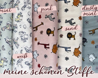 Baumwollstoff/Popeline aus 100%-Baumwolle, Zootier und Einhorn Muster, Popeline für Kleider, Basteln uvm., 0,25 Meter