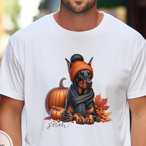 Custom Doberman Dog Shirt, Personalized Comfort Colors Fall Dog Shirt, Dog Name Shirt Doberman Dog Lover Owner Halloween Shirt Gift For Her