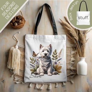 West Highland Terrier Westie Dog Tote Bag, Custom Dog Tote Bag, Personalized Dog Name Weekender Bag, Dog Mom Tote Bag, Dog Lovers Gift