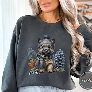 Custom Cairn Terrier Dog Christmas Sweatshirt, Comfort Colors Dog Christmas Shirt, Cairn Terrier Mom Gift, Personalized Dog Lover Sweater