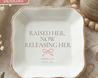 Mother of Bride Ring Dish Gift For Bride, Personalized Name and Date, Sentimental Wedding Gift, Coquette Bow, Engagement Keepsake For Couple