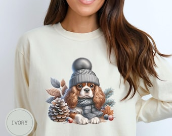 Custom Cavalier Spaniel Dog Christmas Sweatshirt, Comfort Colors Dog Christmas Shirt, Spaniel Dog Mom Gift, Personalized Dog Lover Sweater