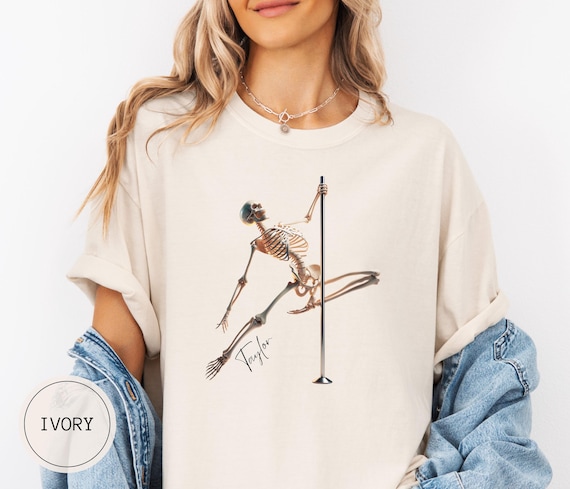 Custom Pole Dancing Shirt, Personalized Halloween Skeleton Pole Dancer Tee, Gothic Pole Fitness Gift, Comfort Colors Aerial Arts T-Shirt