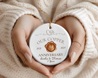 Personalized 7th Anniversary Ornament, Copper Gift for Couple, Custom Seventh Year Marriage Keepsake Gift Wife Husband, Seven Years Married