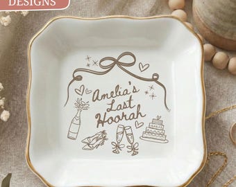 Bachelorette Party Ring Dish, Personalized Name, Amalfi Coast Italy Bach Girls Trip Gift, Coquette Bow Trinket Tray, La Dolce Vita Lemon
