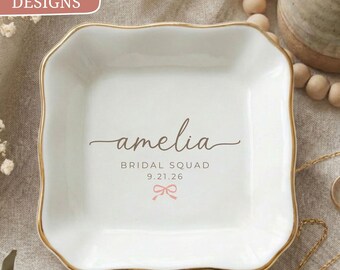 Bridal Squad Ring Dish, Personalized Name and Date, Wedding Gift Bridesmaid Trinket Tray For Her, Group Bachelorette Bridal Engagement Party