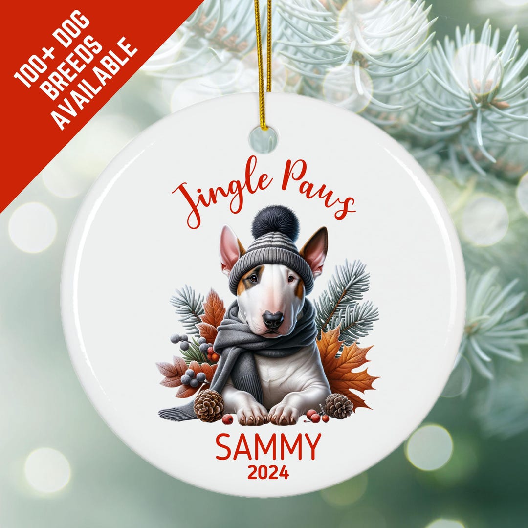 Personalized Bull Terrier Dog Ornament, Dog Christmas Ornament, Custom